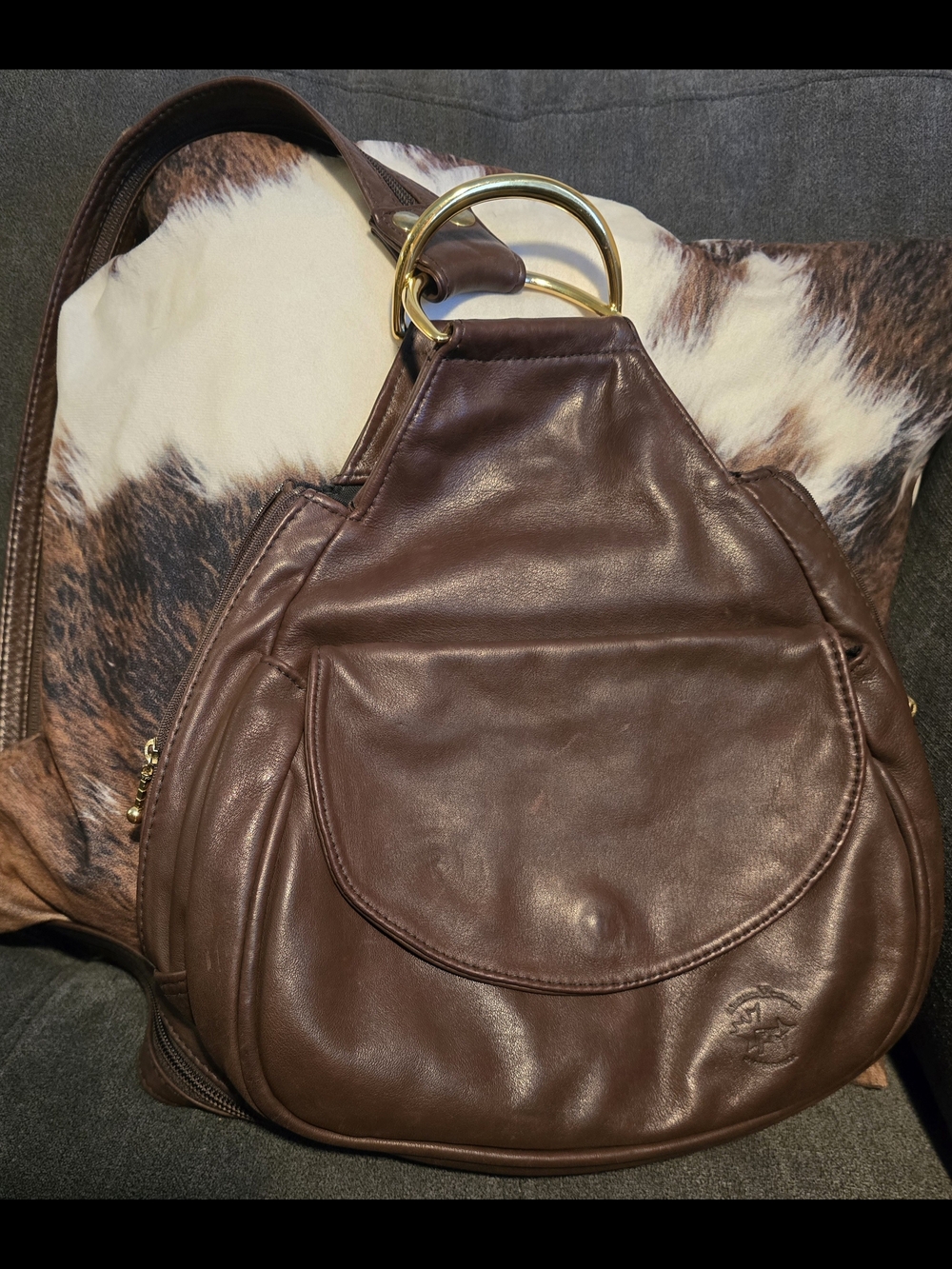 Vintage Artisan Atelier V Cuir Canada Brown Leather Convertible Bag